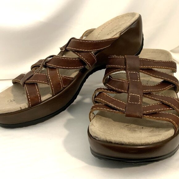 Eastland Sandals Brown Leather Strappy Platform Women's Size 8 M - Picture 1 of 7